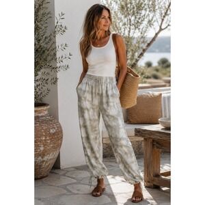 Gilded Intent Tie Dye Jogger Pants Small Taupe Rayon Blend Utility Cinch Hem